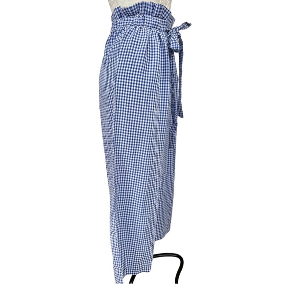 Joie Paper Bag Waist Blue & White Gingham Crop Pants Wide Leg Size Small - Picture 4 of 11